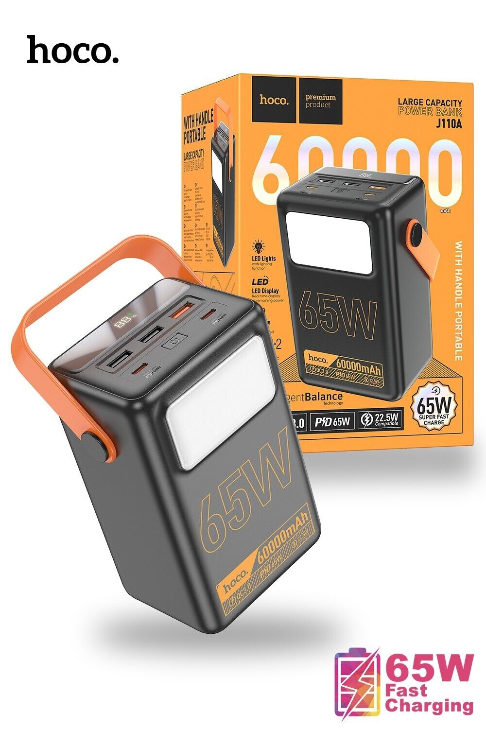 Hoco 65W 60000mAh Powermaster Power Bank 5 Port Output J110A Hoco 65W 60000mAh Powermaster Power Bank 5 Port Output J110A